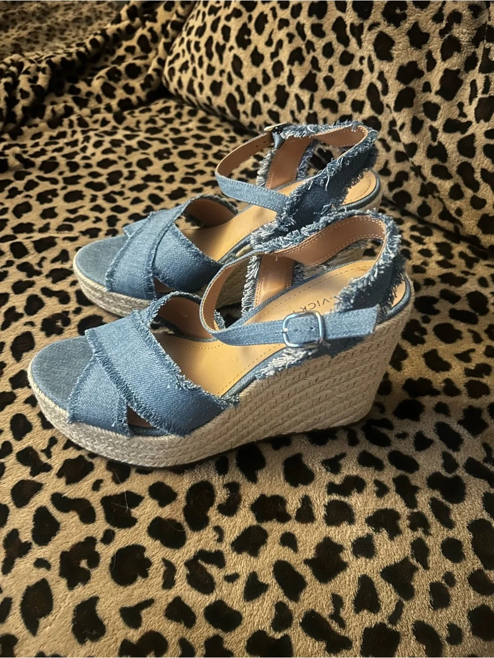 Comfortable Denim Crisscross Espadrille Wedge Sandals - Blue